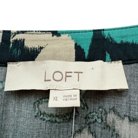 LOFT Blouse Size XL Teal Floral Flowy Womens Top Rayon Long Sleeve NWT - Picture 9 of 10